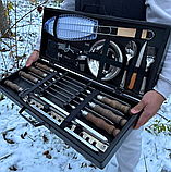 Готовий подарунковий набір шампурів у кейсі ручної роботи із сіткою для риби., фото 5