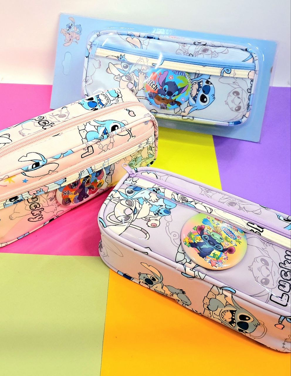 Пенал-косметичка на 2 змійки Стіч зі значком, фото 1