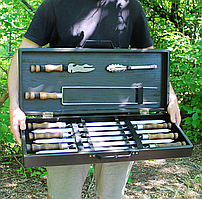 Набір шампурів у коробці для кума, друга, брата , Стильний подарунковий набір шампурів