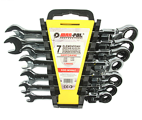 Набір ключів ріжково-накидних з тріскачкою Mar-pol M58607 7 од. 8-19 мм