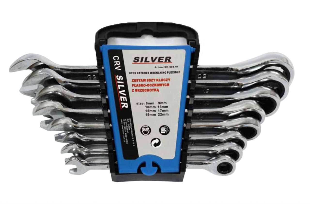Набір ключів ріжково-накидних із тріскачкою Silver 8 шт. 8-22 мм SK-008-01, фото 1