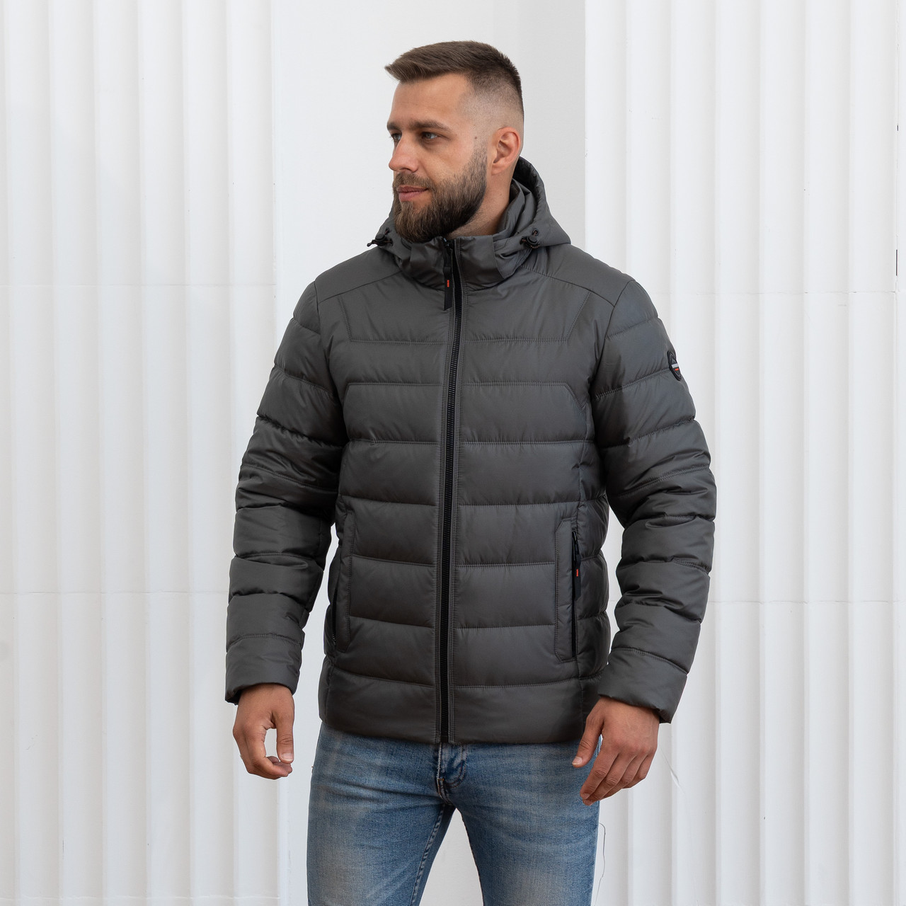 Модні чоловічі куртки зимові великого розміру 50-60 графіт, фото 1