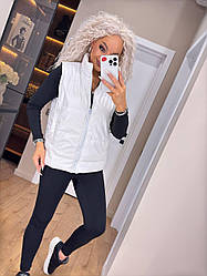 Жіночий утеплений жилет шкіряний з коміром-стійкою на блискавці (р. 42-52) 65ZH219