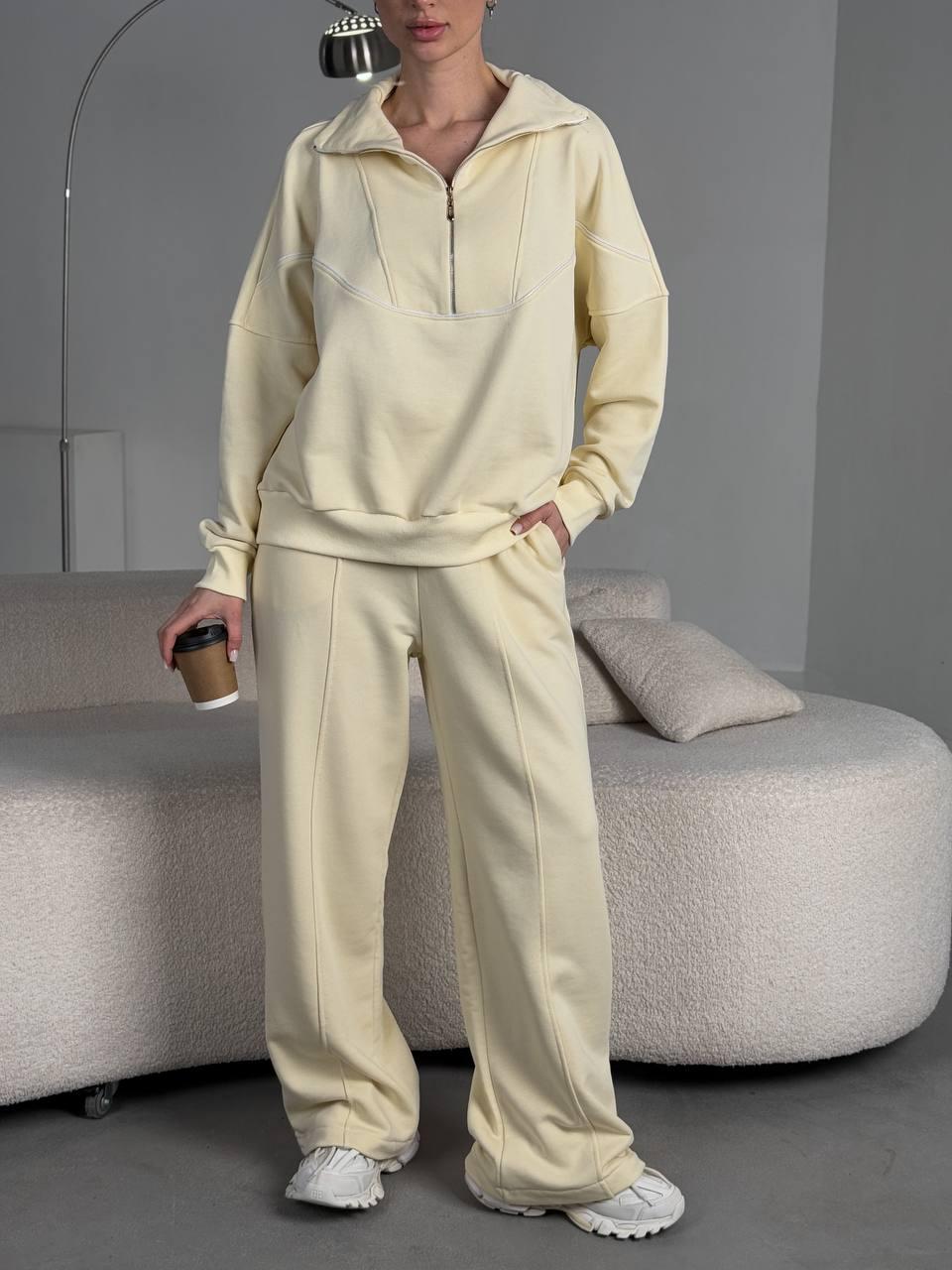 Жіночий теплий костюм у спортивному стилі прямі штани та кофта з коміром-стійкою (р. 42-46) 63KO3906, фото 1