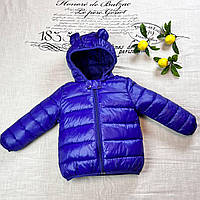 Детская теплая куртка - пуховик для мальчика с капюшоном,размер 80. Цвет - синий