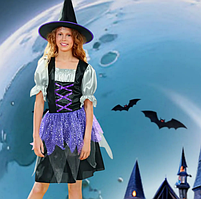 Костюм для Хелловін для дівчинки Відьма з капелюхом різнобарвний