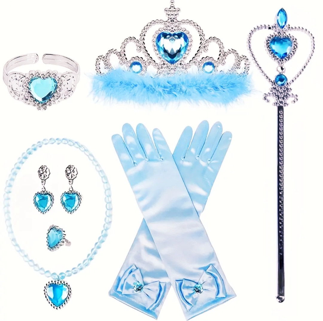 Набір аксесуарів Ельзи. Паличка, корона, кольє, кліпси, рукавички, колечко - фото 1 - id-p2733778359