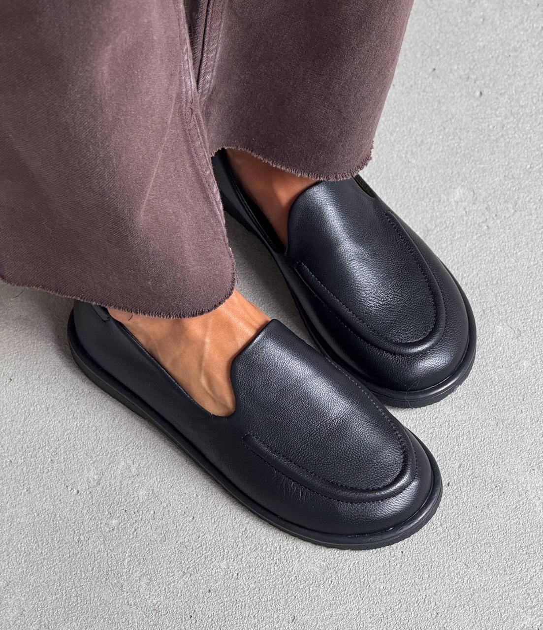 Жіночі шкіряні лофери анатомічні barefoot чорні натуральна шкіра, фото 1