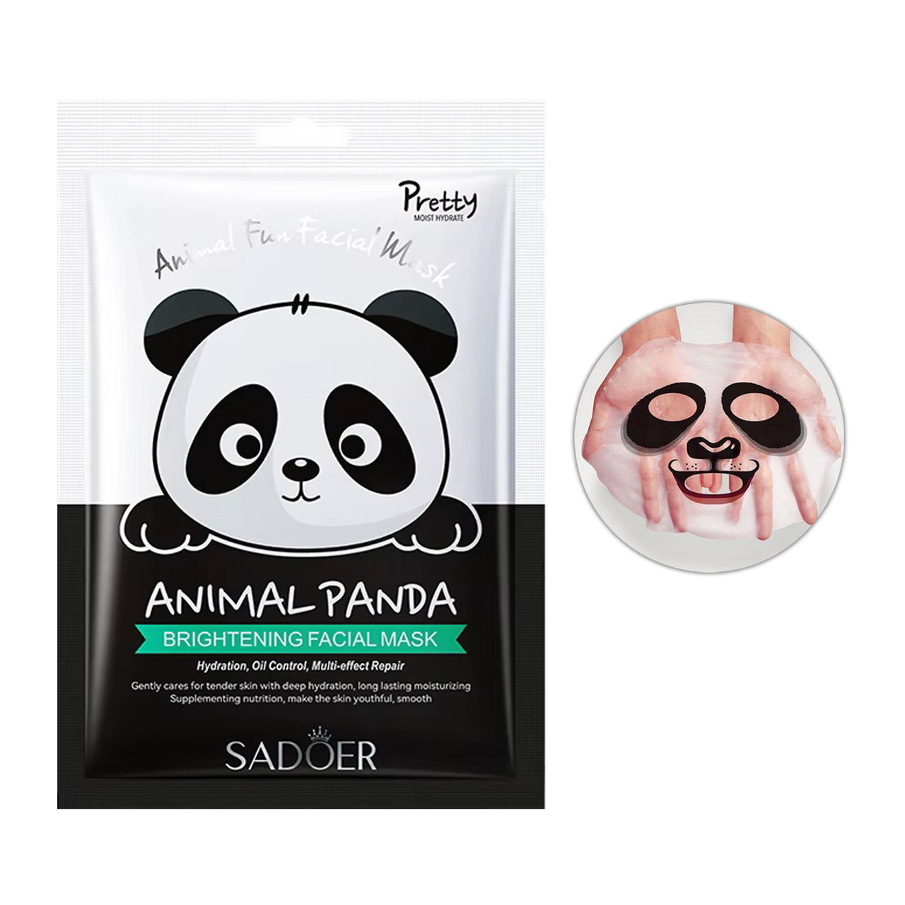 Тканинна маска для обличчя з принтом SADOER Animal Panda зволожуюча, освітлююча 25 г