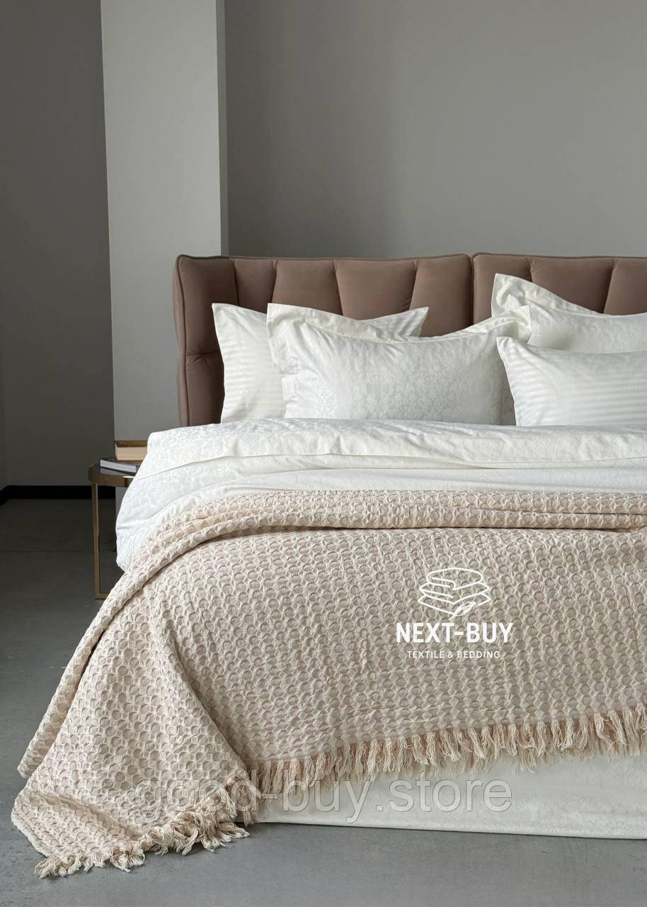 Легкий плед жатка з бахромою Maison Dor Paris Melodia beige 240х260