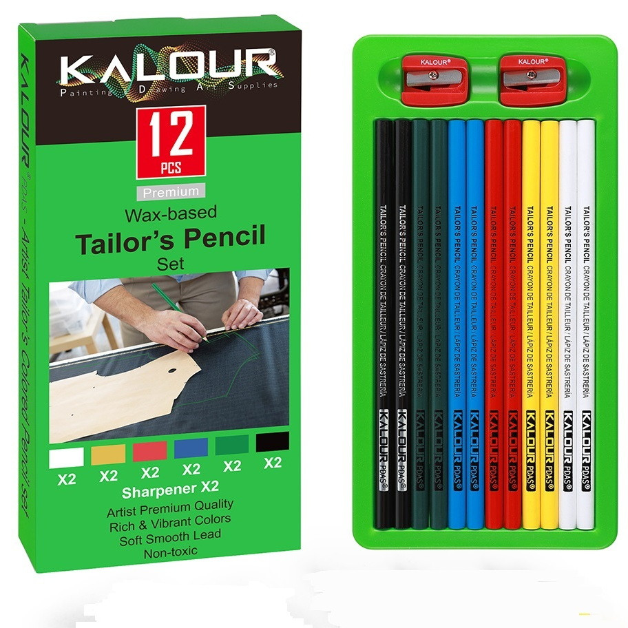 Набір кольорових олівців KALOUR 12 штук (6 кольорів) для роботи з тканинами, фото 1