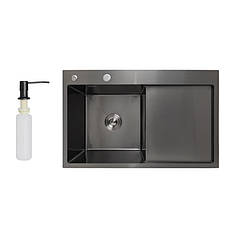 Мийка для кухні інтегрована Lidz Handmade H7849BR крило праворуч (LIDZH7849BRPVD3008) Brushed Black PVD 3,0/1,0 мм