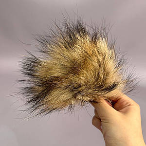 Помпони з натурального хутра лисиці фарбоване 12 см - бежевий з чорним