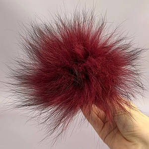 Помпони з натурального хутра лисиці фарбоване 12 см - бордо