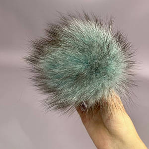 Помпони з натурального хутра лисиці фарбоване 12 см - блакитний