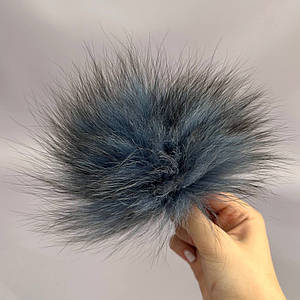 Помпони з натурального хутра лисиці фарбоване 12 см - джинс
