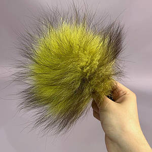 Помпони з натурального хутра лисиці фарбоване 12 см - лайм
