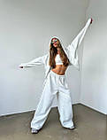 Стильний костюм жіночий меланж худі на блискавці з капюшоном і широкі штани двонитка 42-44 46-48, фото 2