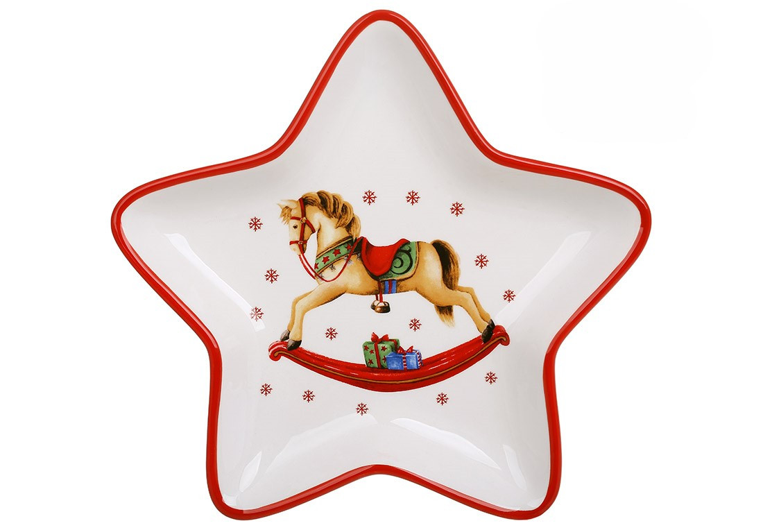 Блюдо новорічне BonaDi Конячка 21,6х21х2,2 см DM814-X кераміка