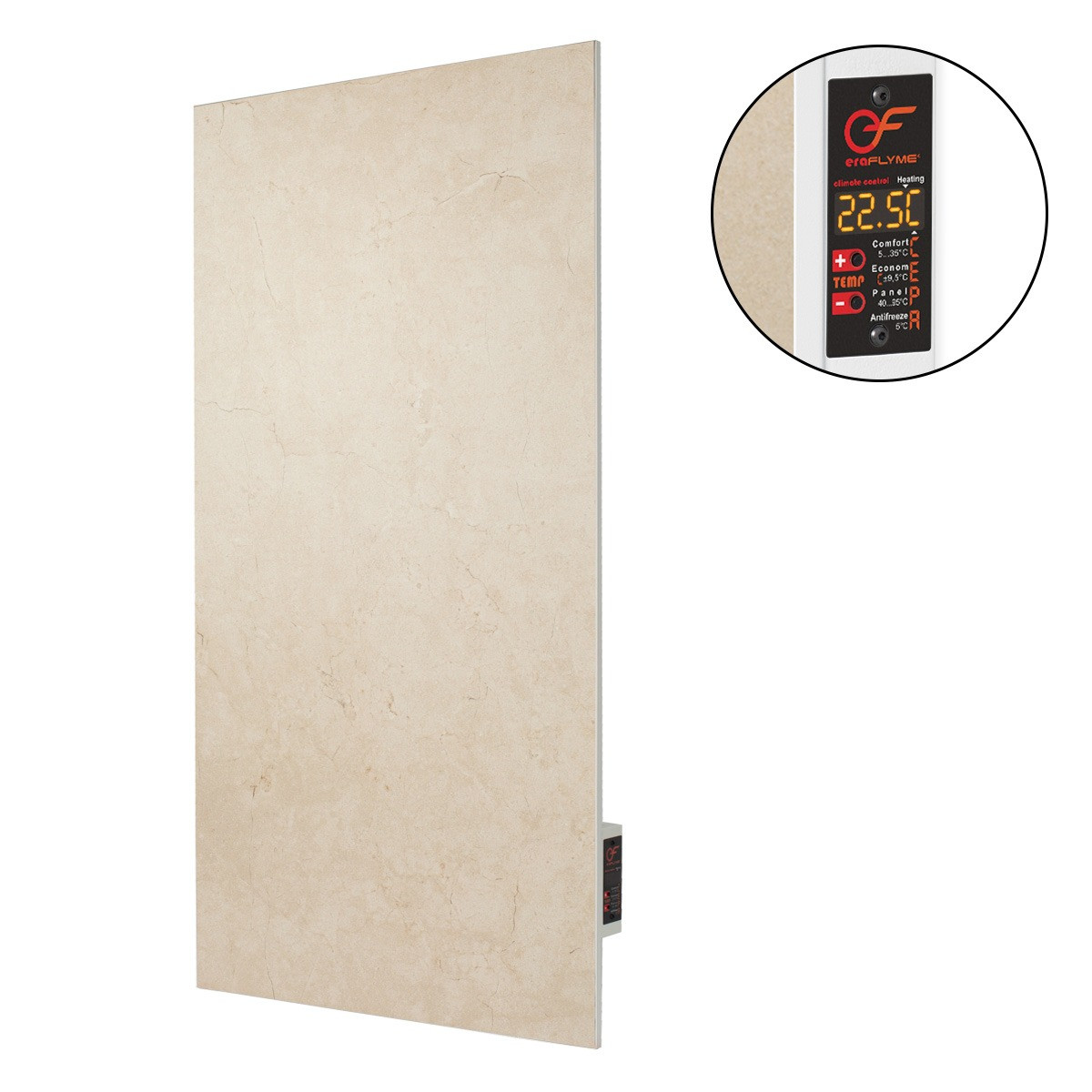 Керамічний обігрівач Flyme 600 ТBg з програматором для вертикальної установки, бежевий камінь, фото 1