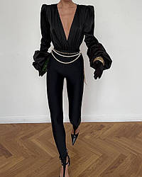 Чорні жіночі облягаючі еластичні трендові лосини з мікродайвінгу зі штрипками