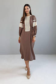 Сукня жіноча етно-стиль міді з мереживом 44-50 разміри мокко