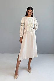 Сукня жіноча етно-стиль міді з мереживом 44-50 разміри бежева