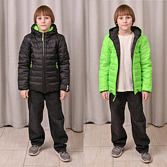 Двостороння демісезонна куртка на хлопчика Джек Розміри 116- 158 чорний-салат