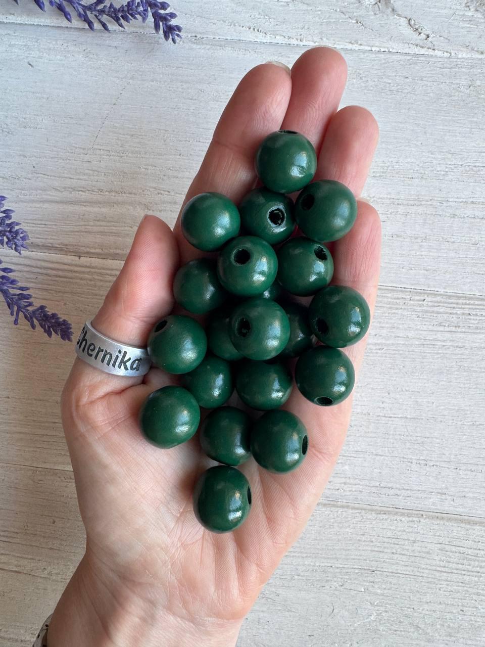 Намистини дерев'яні круглі 16 мм, темно зелені 500 грамів