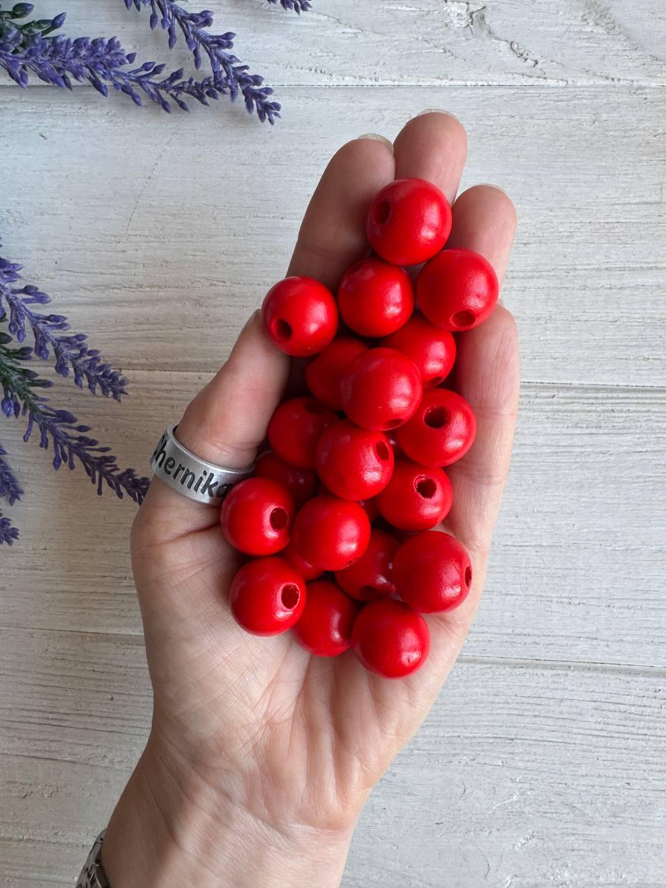 Намистини дерев'яні круглі 16 мм, червоні   500 грамів