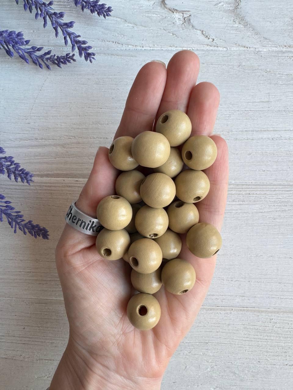 Намистини дерев'яні круглі 16 мм, світло коричневі 500 грамів