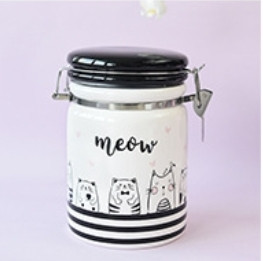 Банка керамічна з кришкою "Meow" керамічна з малюнком котів герметична, стильний контейнер для кухні, фото 1