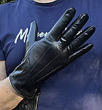 Шкіряні чоловічі рукавички з вовняною підкладкою, фото 2