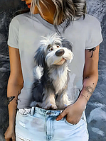 Женская миленькая футболка с принтом пушистой собаки