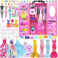 Набор одежды и аксессуаров для кукол BNUZEIYI 85 предметов с шкафом для кукол 11,5 дюймов розовый