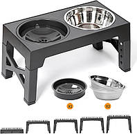Миски для собак FOREYY з підставкою регульована висота 5 рівнів нержавіюча сталь сірі 45х23 см