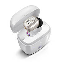 Слуховий апарат Britzgo цифровий сріблястий, що перезаряджається з шумозаглушенням, до 20 годин роботи з зарядним футляром.