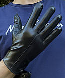 Шкіряні чоловічі рукавички із вовняною підкладкою (сенсорні), фото 2