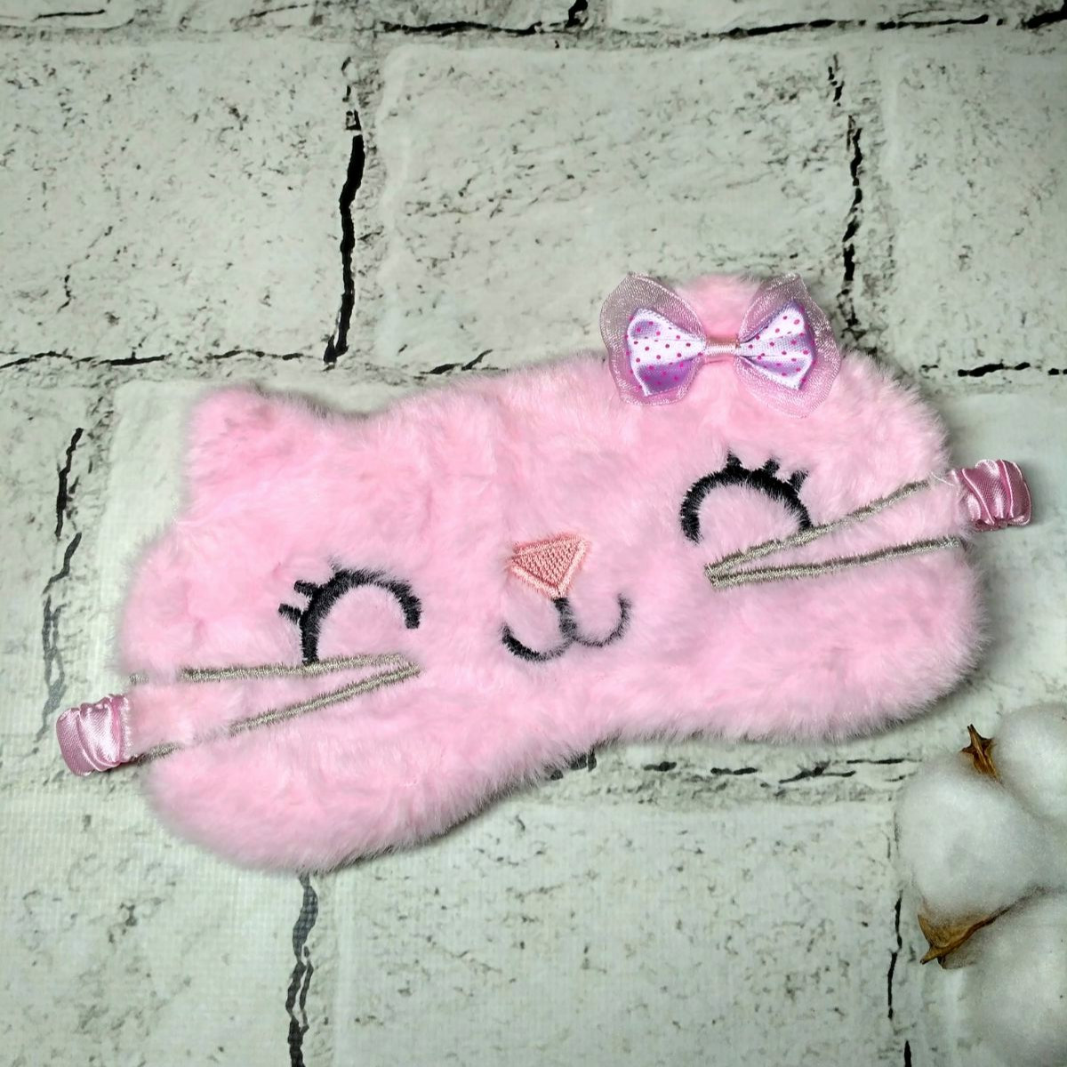 Маска для сну плюшева Котик 19х9 см Рожева 20240-1