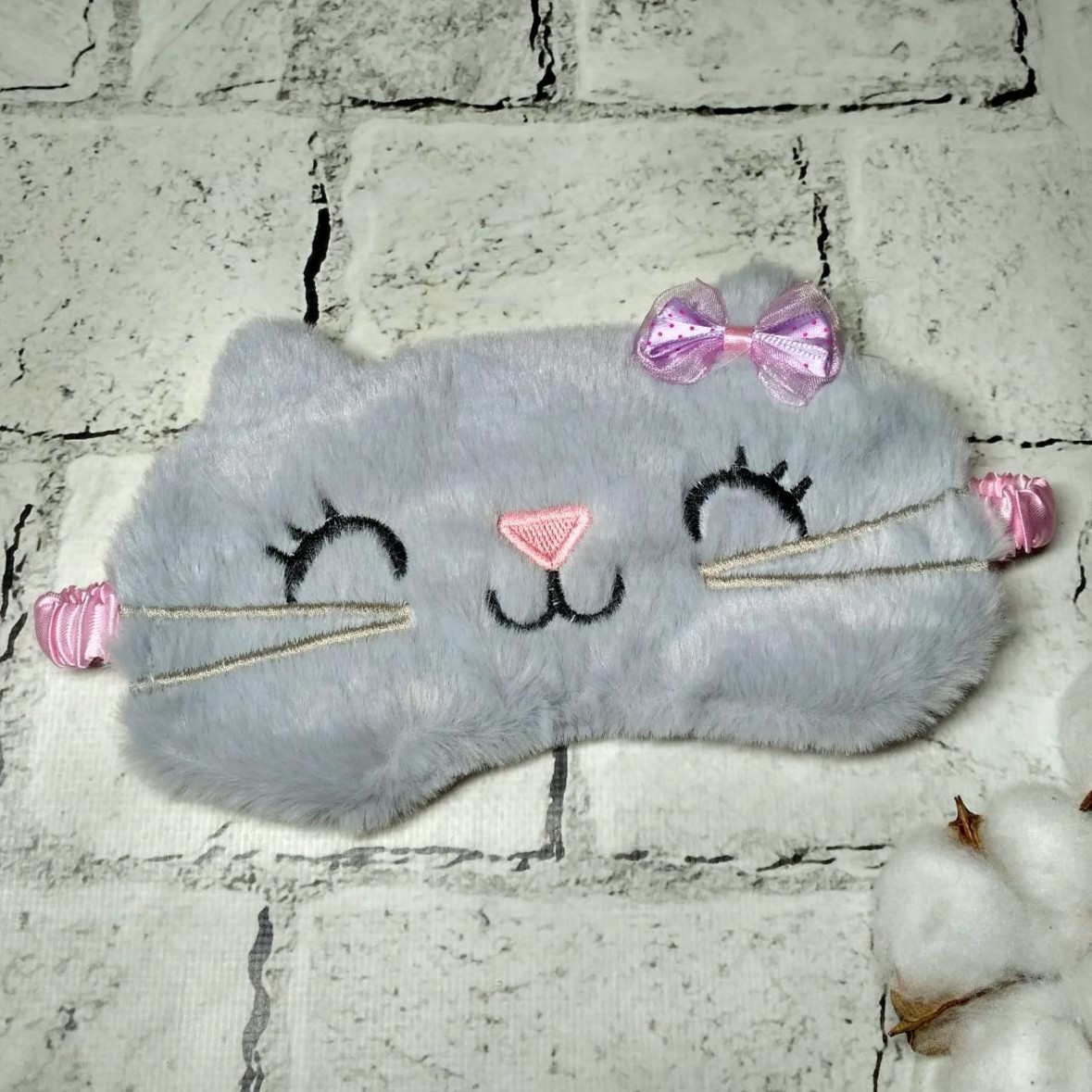 Маска для сну плюшева Котик 19х9 см Сіра 20240-2