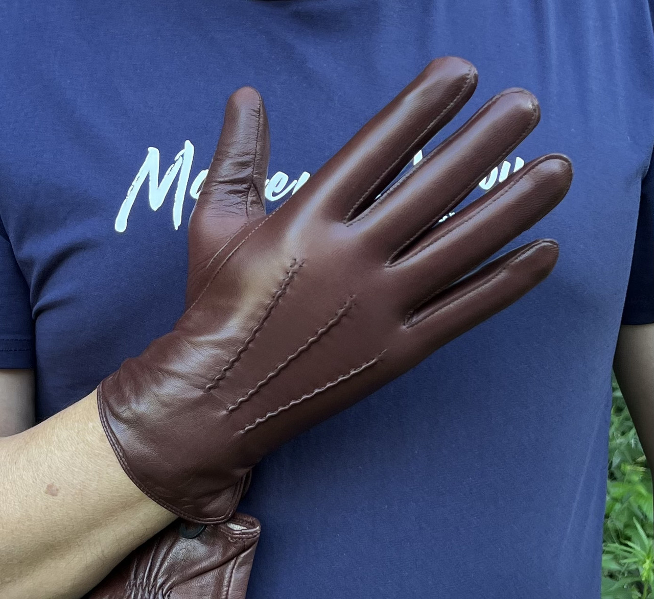 Шкіряні чоловічі рукавички з вовняною підкладкою, фото 1