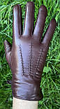 Шкіряні чоловічі рукавички з вовняною підкладкою, фото 2