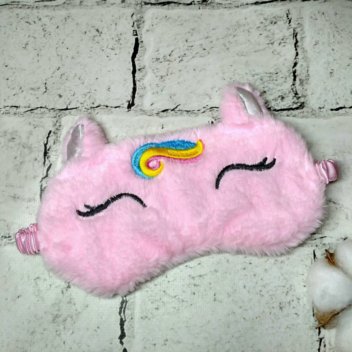 Маска для сну плюшева Єдиноріг 19х9 см Рожева 20240-4