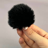 Помпони з натурального хутра кролика на нитці 5 см - чорний