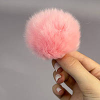 Помпони з натурального хутра кролика на нитці 6 см - рожевий