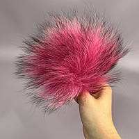 Помпони з натурального хутра лисиці фарбоване 12 см - малиновий