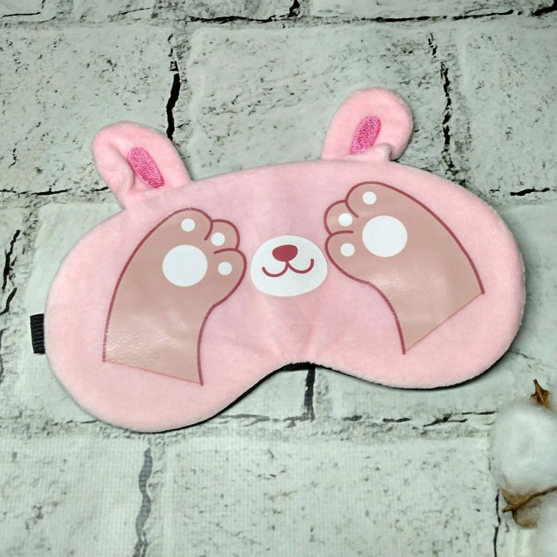 Маска для сну велюрова Зайчик 19х9 см Рожева 20243-1