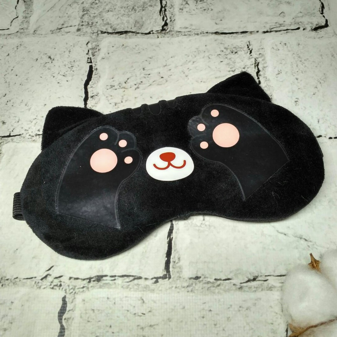 Маска для сну велюрова Котик 19х9 см Чорна 20243-3