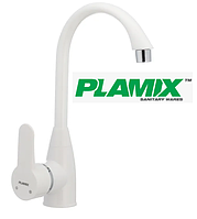 Пластиковий змішувач для кухні білий одноважільний білого кольору пластмасовий кран для мийки leo