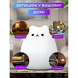Силіконовий нічник-іграшка Little Cat 7 кольорів світіння на батарейках (3хААА) + USB лампа в дитячу, у спальню, фото 6